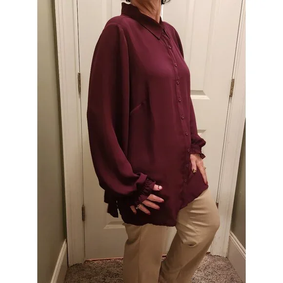 Lane Bryant Wine Semi Sheer Blouse HiLo Swing - Plus Size 18-20 NWOT - Picture 2 of 11
